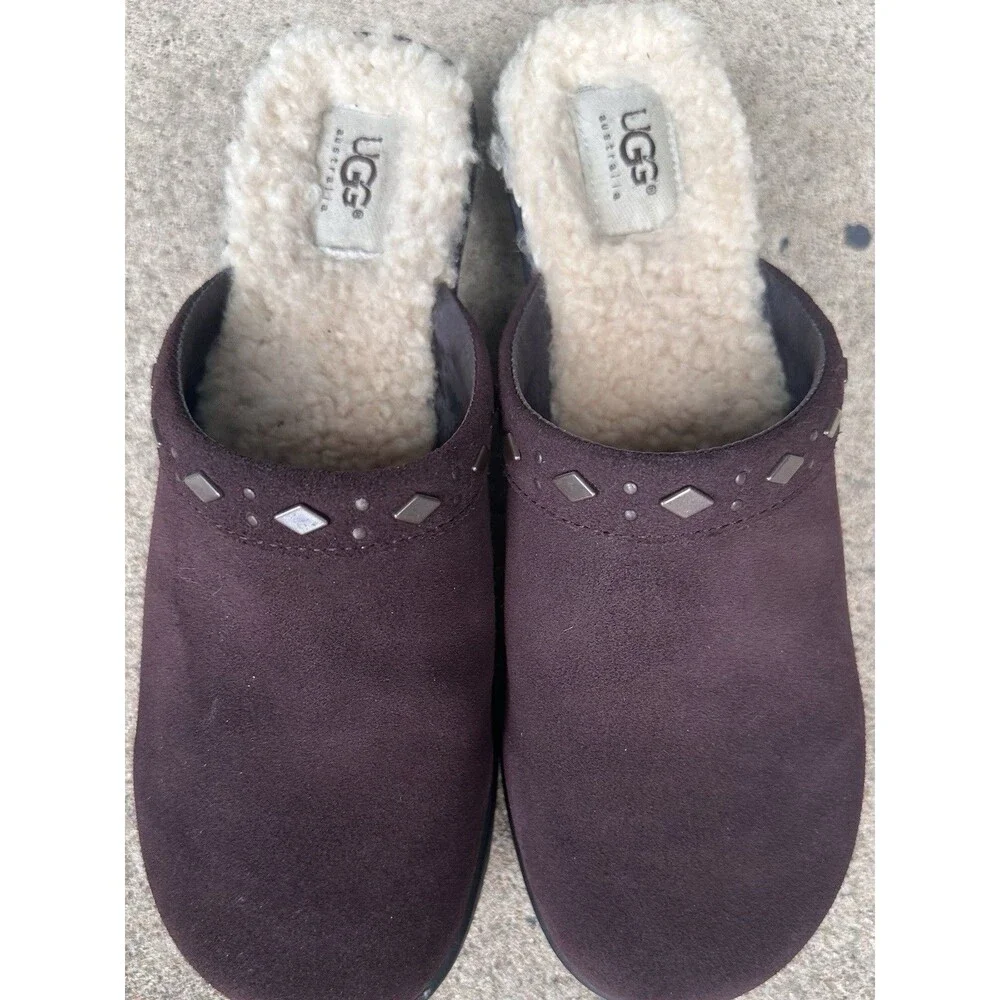 UGG Women’s Brown Suede Sheepskin Lined Studded Clog  US 9 EU 40
